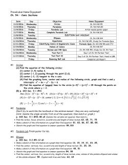 Ch. 9A Conics Lesson Plans Nov. 2