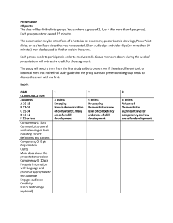 Presentation 20 points The class will be divided into groups. You