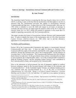 Same-sex marriage &ndash; Inconsistency between Commonwealth and