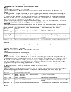 Homework Week 3 (August 18 &ndash; August 22) *Metric Conversions