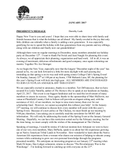 JANUARY 2017 PRESIDENT`S MESSAGE Dorothy Lusk Happy