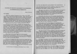 Culture and Resource Management for Subsistence: An