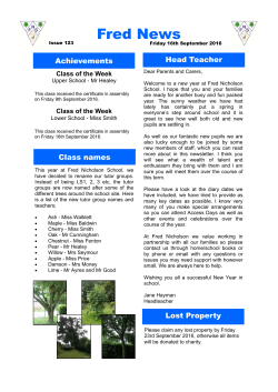 Fred News Autumn 1 2016 September