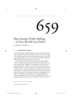 Base Erosion Profit Shifting &ndash; A New World Tax Order?