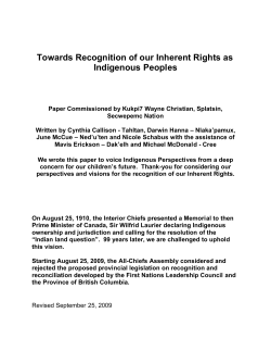 Towards Recognition of our Inherent Rights as Indigenous Peoples