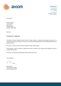 24 July 2015 Mr Elvis Onyura Senior Advisor ASX