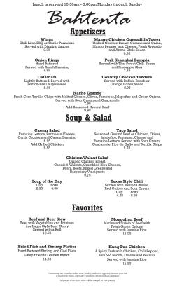Bahtenta Winter Menu - Yocha Dehe Golf Club
