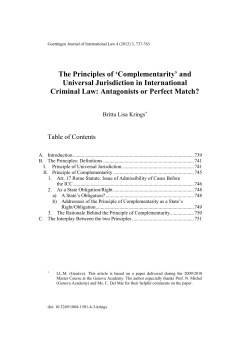 The Principles of `Complementarity` and Universal Jurisdiction in