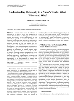 Understanding Philosophy in a Nurse`s World