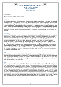 PRESTWOOD INFANT SCHOOL Preschool Reception Year 1 Year 2