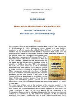 Albania and the Albanian Question After the World War