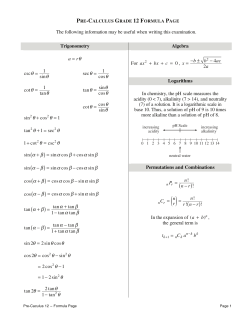 Pre-Calculus Grade 12 Formula Page