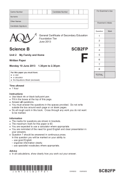 GCSE Science B Question paper Unit 02 - My Family and