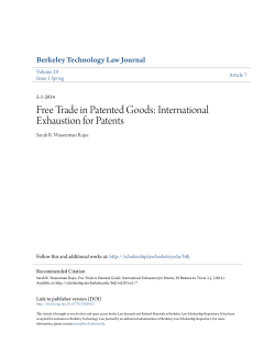 Free Trade in Patented Goods - Berkeley Law Scholarship Repository
