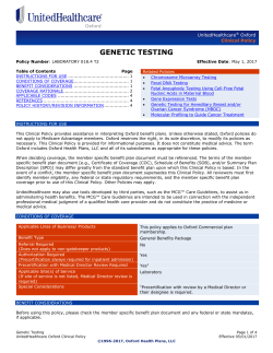 Genetic Testing - Oxford Health Plans