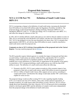 Proposed Rule Summary NCUA 12 CFR Part 791 Definition of Small