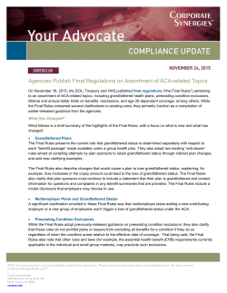 Agencies Publish Final Regulations on Assortment of ACA