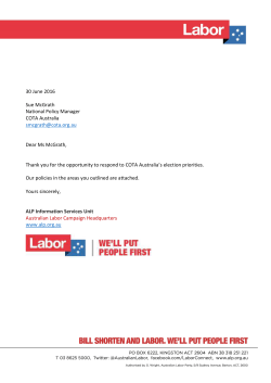 30 June 2016 Sue McGrath National Policy Manager COTA