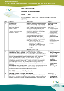 A Biodiversity, Ecosystems and Practical Activities