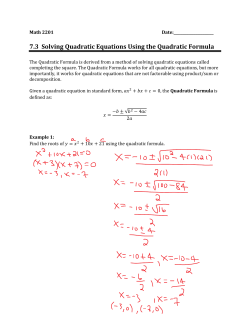 7.3 Solving Quadratic Equations Using the Quadratic Formula