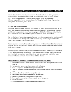 Parents` Volunteer Program - St Patrick Catholic Parish