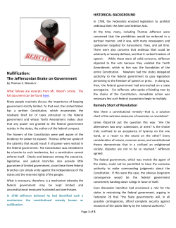 Nullification: The Jeffersonian Brake on Government