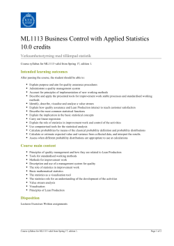 KTH | ML1113 Business Control with Applied Statistics 10.0 credits