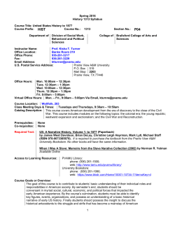 1 Spring 2016 History 1313 Syllabus Course Title: United States