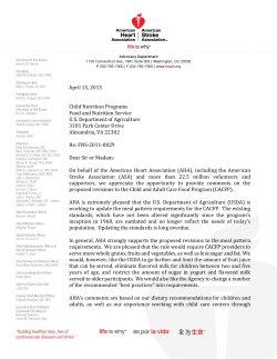 Comments to USDA on Child and Adult Care Food Program
