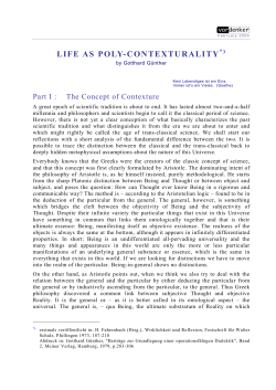 Gotthard G&uuml;nther: Life as Polycontexturality