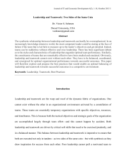 Leadership and Teamwork: Two Sides of the Same Coin Dr. Victor S