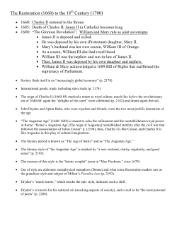 The Restoration (1660) to the 18 Century (1700)