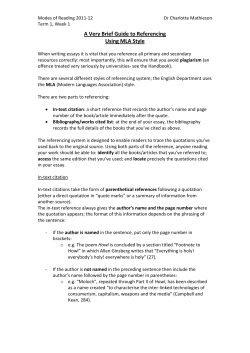 A Very Brief Guide to Referencing Using MLA Style