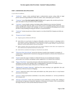 Pan Asia Logistics India Pvt Limited &ndash; Standard Trading Conditions