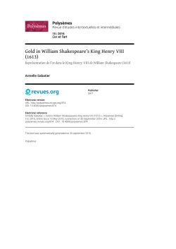 Gold in William Shakespeare`s King Henry VIII (1613)