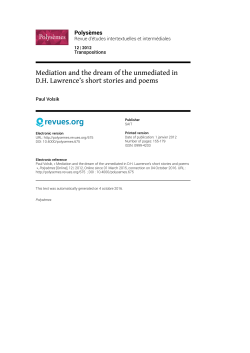Mediation and the dream of the unmediated in DH Lawrence`s short