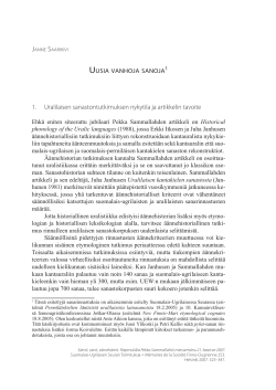 1. Uralilaisen sanastontutkimuksen nykytila ja artikkelin tavoite