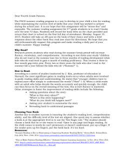 Dear Fourth Grade Parents, The PACS summer reading program is