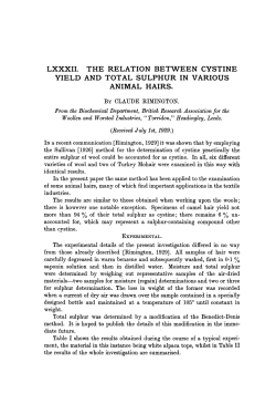 lxxxii. the relation between cystine yield and total sulphur in various