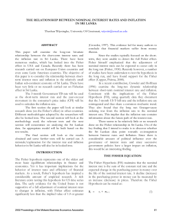 The Relationship between Nominal Interest Rates and Inflation in Sri
