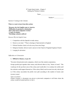 8th Grade Study Guide&mdash;Chapter 2 Settling the Thirteen Colonies