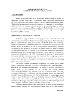 MAJOR ACHIEVEMENTS OF INSTITUTE OF PHYSICS