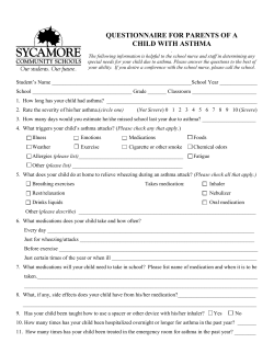 Questionnaire For Parents of Child With Asthma