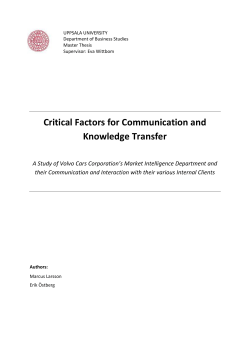 Critical Factors for Communication and Knowledge Transfer