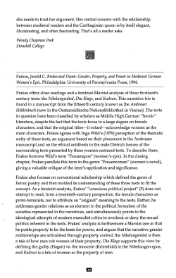 Jerold C. Frakes, Brides and Doom: Gender, Property, and Power in