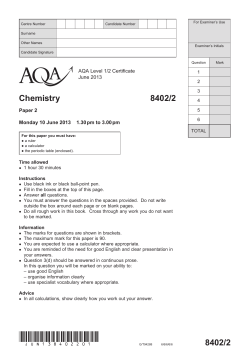 AQA Level 1/2 Certificate Chemistry Question paper Paper 2 June