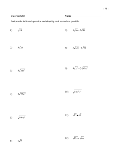 - 73 - Classwork 8.1 Name Perform the indicated operation and