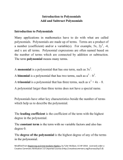 Introduction to Polynomials Add and Subtract Polynomials