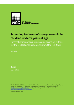 Review of Iron Deficiency Anaemia against UK NSC criteria