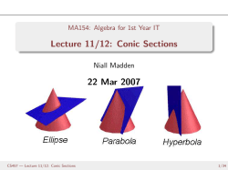 Lecture 11/12: Conic Sections - MA154: Algebra for 1st Year IT